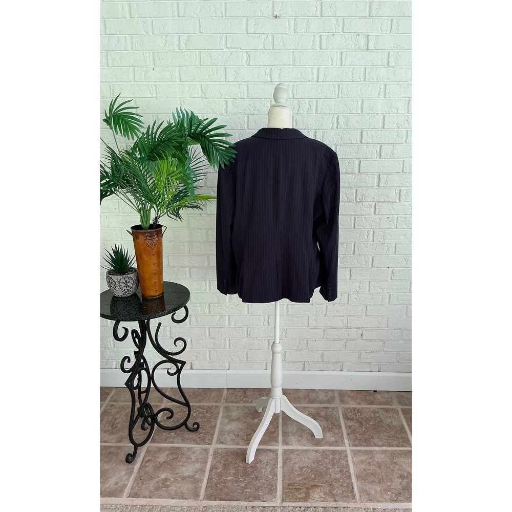 Liz Claiborne Blazer Women 18 Navy Blue Excellent Pinstripe Single Button Jacket - Picture 4 of 6